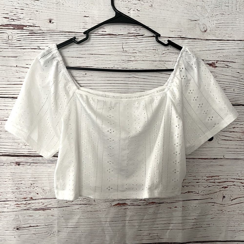 White Cropped Eyelet Women's Top